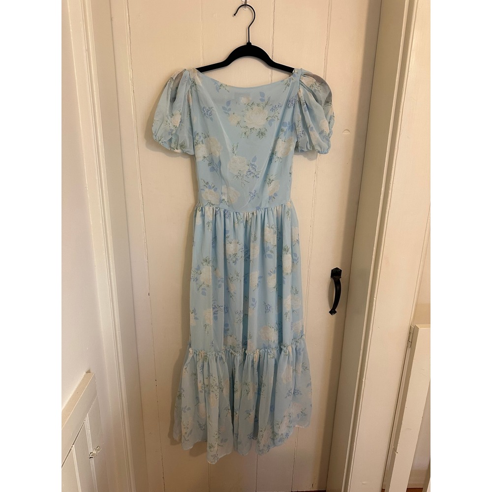 LoveShackFancy Target Blue Floral Puff Sleeve Chiffon Midi Dress Size 0 - Picture 5 of 5